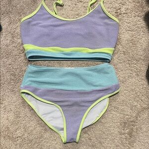 Purple and Green Bikini Set pink lily size L